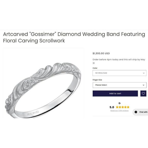 14K White Gold- 1CT Diamond Ring Set -$5375 Floral "Gossimer" by Artcarved -6.4g - Picture 9 of 15